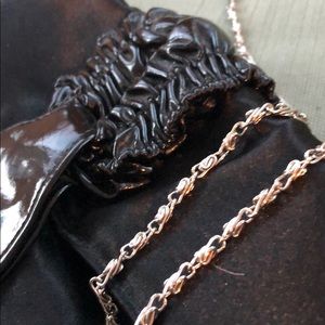 Elegant Black Satin Silver Chain Clutch Purse